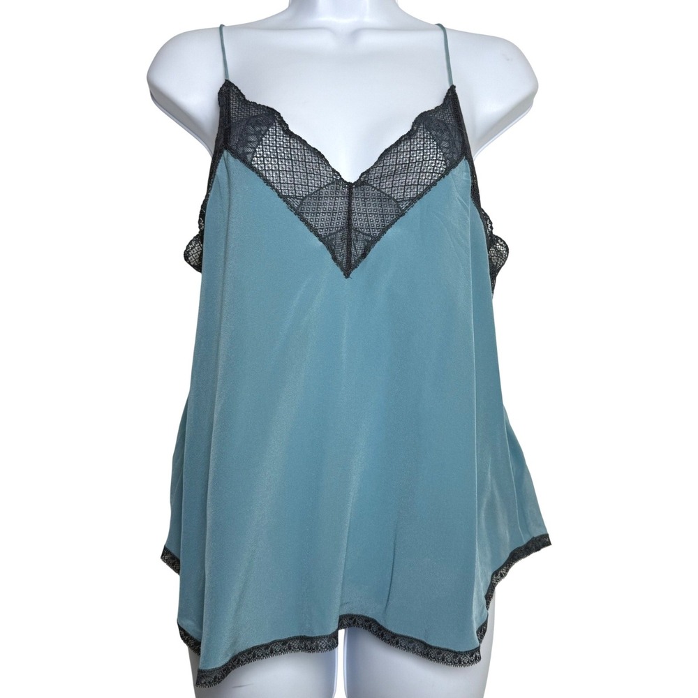Zadig & Voltaire Christy Camisole Womens XS Blue Silk Lace Trim Tank WKCP0706F